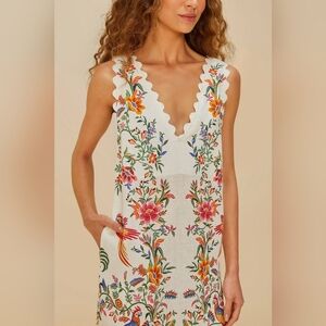 Farm Rio Off-White Delicate Forest Euroflax™ Premium Linen Maxi Dress- Med- NWT